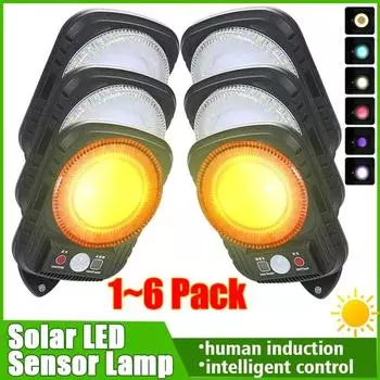 Солнечные фонари, водонепроницаемые, 6 цветов, настенные светильники с датчиком движения, уличные фонари с дистанционным управлением для сада, патио, дорожки
