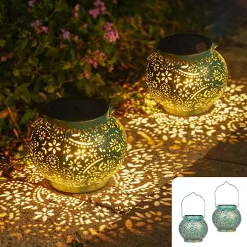Солнечные фонарики для улицы Солнечные фонарики для улицы Подвесные светодиодные восточные солнечные лампы Классический узор Пейсли для украшения веранды, балкона, террасы 1pc бирюзовый