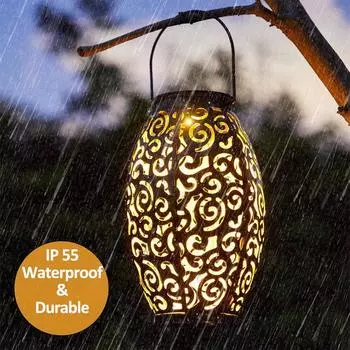 Солнечные фонарики Металлические подвесные солнечные светильники Уличные светодиодные фонари на солнечных батареях Садовое освещение для патио, двора, крыльца, дорожки, дорожки 1 Pack чёрный