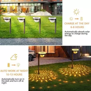 Солнечные газонные светильники для украшения сада и двора, подземные теплые белые лампы, рождественские уличные проекции, потрескивающие наземные светильники 1PCS жёлтый