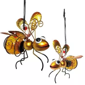 Солнечные гирлянды для насекомых, металлические подвесные лампы для летающих насекомых, садовые светильники для украшения газона снаружи золотой