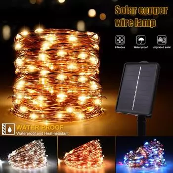 Солнечные гирлянды гирлянды 32 м 300 светодиодов / 7 м 50 светодиодов водонепроницаемые уличные гирлянды на солнечных батареях рождественские лампы для украшения сада 7M 50LED белый