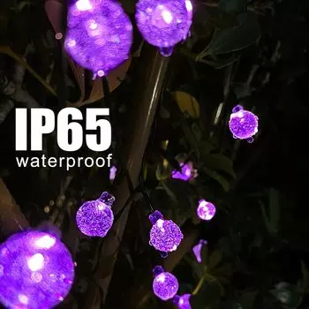 Солнечные гирлянды, хрустальные шарообразные светильники с 8 режимами, солнечные лампы, водонепроницаемые, для сада, дерева, патио, вечеринки, рождественского декора 5M 20LED фиолетовый