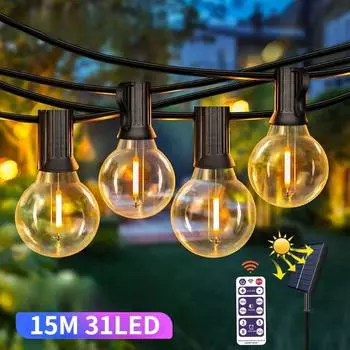 Солнечные гирлянды мощностью 20 Вт, уличные фонари для патио, 8 режимов освещения, небьющиеся лампы, устойчивый к атмосферным воздействиям подвесной светильник 31 светодиод 15W-yellow