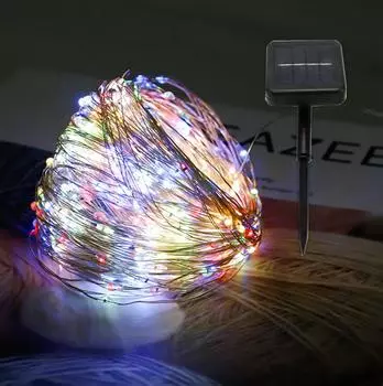 Солнечные гирлянды, наружные, всего 33 м, 300 светодиодов, водонепроницаемые, работающие на солнечной энергии, гирлянды из медной проволоки для рождественской вечеринки на патио 5M 50LED теплый белый