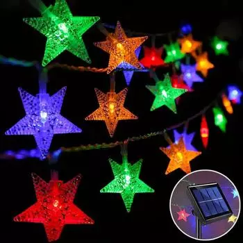 Солнечные гирлянды со звездами, водонепроницаемые, 8 режимов для рождественской свадьбы, вечеринки, елки, сада, праздника 864 5M 20LED белый