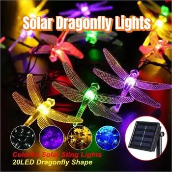 Солнечные гирлянды «Стрекоза» 100 светодиодов 8 режимов Солнечные гирлянды для рождественской вечеринки в саду Рождественские украшения Уличные солнечные лампы 5M 20LEDs теплый белый