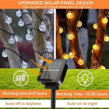 Солнечные гирлянды, светодиодные уличные хрустальные шары, 8 режимов, водонепроницаемые патио-светильники на солнечных батареях для украшения наружного освещения 454 5M 20LED