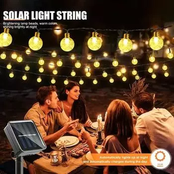 Солнечные гирлянды, уличные 50 светодиодов, хрустальный шар, 8 режимов, водонепроницаемые светильники для патио, сада, рождественской вечеринки, декора 5m 20LED warmlight