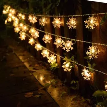 Солнечные гирлянды, уличные рождественские огни в виде снежинок с 8 режимами, водонепроницаемые солнечные светильники для патио, декор для вечеринки в саду 1.5m 10LED battery