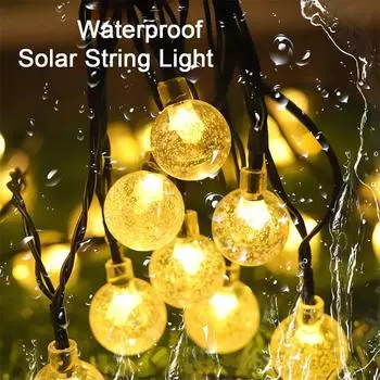 Солнечные гирлянды, уличные светильники, 22 м, 200 светодиодов, хрустальные шарообразные светильники с 8 режимами освещения, водонепроницаемые уличные светильники на солнечных батареях 401 5M 20LED 8MODE