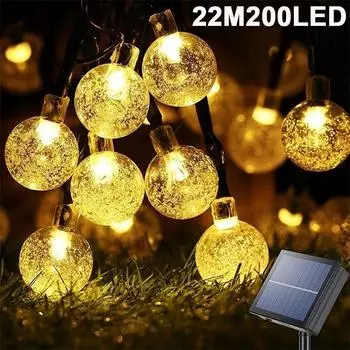 Солнечные гирлянды, уличный светодиодный хрустальный шаровой светильник с 8 режимами, водонепроницаемый солнечный свет для патио для садовой вечеринки, свадебного декора 5M20LED белый