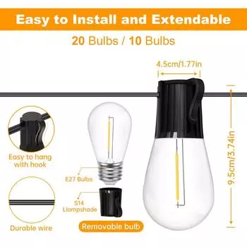 Солнечные гирлянды, водонепроницаемые уличные подвесные светильники с небьющимися лампочками E27 S14 RGB для сада, двора, рождественской елки RGB