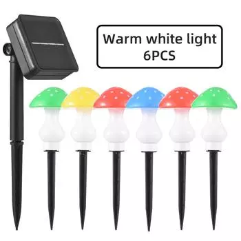 Солнечные грибные гирлянды для улицы, 8 шт., 8 светодиодных солнечных фонарей, наружные водонепроницаемые для 6 Pack Colorful Warm White