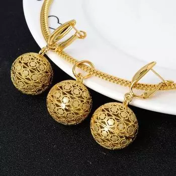 Солнечные комплекты ювелирных изделий, полый шарик, серьги золотого цвета, ожерелье с подвеской для женщин, дизайн для свадьбы, вечеринки, подарок, классика