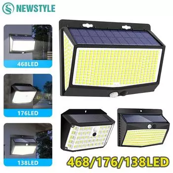 Солнечные лампы движения на открытом воздухе 468/176LED 3 режима Солнечные фонари для ограждения Водонепроницаемые солнечные фонари безопасности Двор Дверь Патио Гараж Шаг