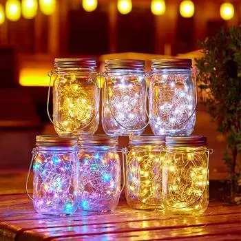 Солнечные лампы Mason Jar Lights 30 LED Водонепроницаемая крышка Fairy Firefly Jar с ручками для украшения патио, сада, свадьбы