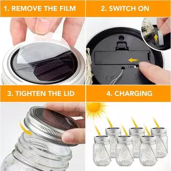Солнечные лампы Mason Jar Lights 30 LED Водонепроницаемая крышка Fairy Firefly Jar с ручками для украшения патио, сада, свадьбы