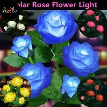 Солнечные наружные садовые фонари с 3 большими цветами роз, декоративное ландшафтное освещение для дорожек, сада, патио, двора, лужайки, дорожки красный