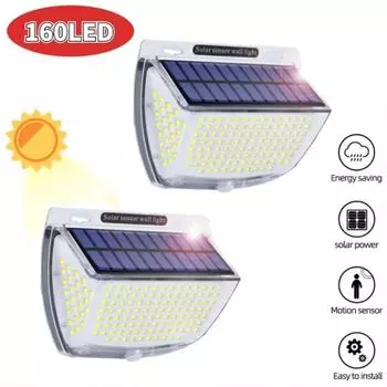 Солнечные настенные светильники 160 светодиодных настенных светильников 3 режима FLSTAR FIRE Открытый садовый водонепроницаемый солнечный светильник Датчик движения Фонари для газона и забора 1PCS