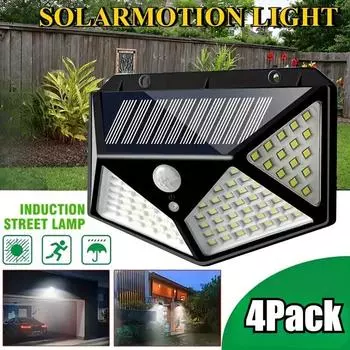 Солнечные настенные светильники Уличные 100-светодиодные солнечные светильники Водонепроницаемые датчики движения Уличное освещение Освещение двора Декоративное освещение сада 1Pack
