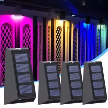 Солнечные настенные светильники, уличные светильники для сада и ограждения, светодиодные водонепроницаемые светильники для лестниц на солнечных батареях, 7 цветов, меняющие внешний вид патио colour-1pcs