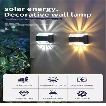 Солнечные настенные светильники, уличные водонепроницаемые светящиеся светильники вверх и вниз, садовые декоративные солнечные лампы, лестницы white light