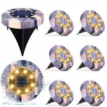 Солнечные наземные фонари с каменным узором, солнечные фонари на 8 светодиодов, водонепроницаемые, с шипом, теплый белый Pack of 1 теплый белый