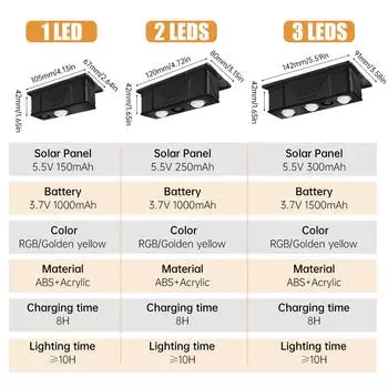 Солнечные палубные светильники RGB цвета золотисто-желтые выпуклые линзы дизайн наружные водонепроницаемые солнечные светильники для ступенчатых ограждений перил настенных лестниц Warm white
