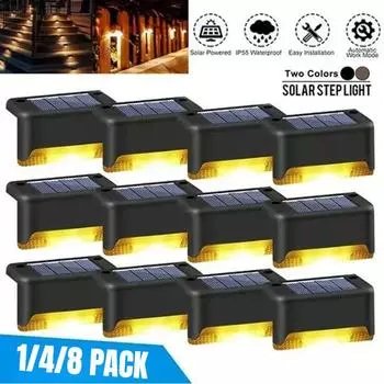 Солнечные палубные светильники, уличные водонепроницаемые светодиодные светильники для ограждений, садовые ступенчатые светильники для патио, лестницы, перил, дорожки, солнечные светильники 1PC-warm light чёрный