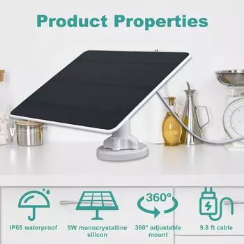 Солнечные панели для камеры DC 5V IP65 Водонепроницаемое солнечное зарядное устройство USB / TYPE-C с регулируемой на 360° подставкой для небольшой домашней системы освещения