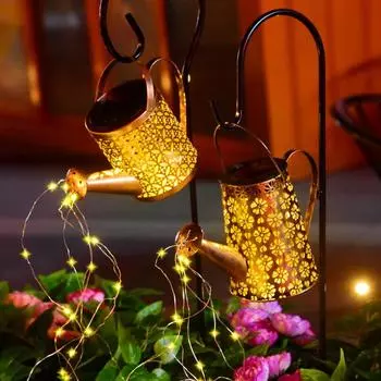 Солнечные поливочные светильники подвесной чайник гирлянда металлический водонепроницаемый уличный сад двор цветы праздничное освещение ретро декоративная лампа
