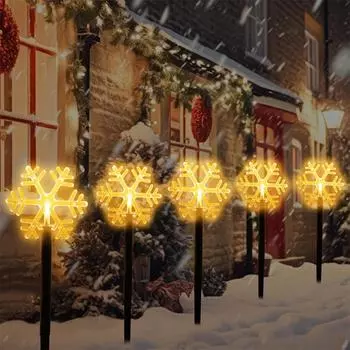 Солнечные рождественские снежинки для дорожек, уличные фонари для газона, двора, дорожки, заднего двора, садовое украшение, снежинки, освещение 728 5 LED