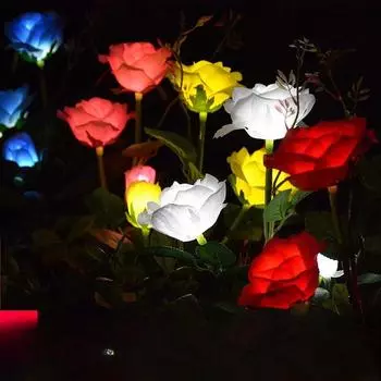 Солнечные розовые фонари имитируют три розы, открытый сад, садовые украшения, ландшафтные огни 1set красный