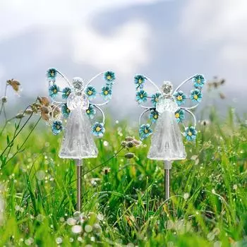 Солнечные садовые фонари ангела, наружное украшение, солнечные фонари ангела, двор, сад, напольный светильник фиолетовый