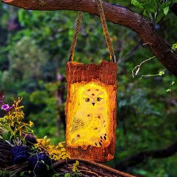Солнечные садовые фонари на открытом воздухе, фонари в форме совы, подвесные украшения, пень, светодиодная лампа на солнечной энергии, IP65, водонепроницаемый материал из смолы, украшение