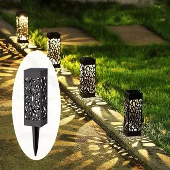 Солнечные садовые заземляющие фонари, полые квадратные солнечные водонепроницаемые газонные фонари, уличные пейзажные садовые парковые фонари для кемпинга