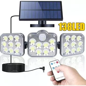 Солнечные светильники 138LED наружный датчик движения супер яркий индукционный регулируемый водонепроницаемый настенный светильник на солнечной энергии для патио гаража Integrated type-1PCS