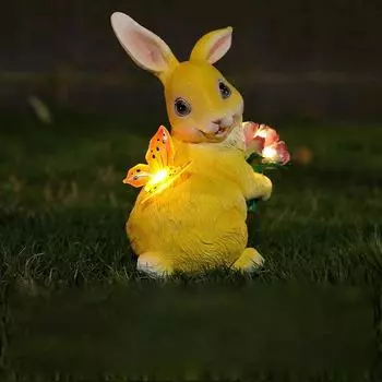 Солнечные светильники для кроликов, садовые скульптуры животных, садовые статуи, декор для газона, декоративная садовая статуя для патио