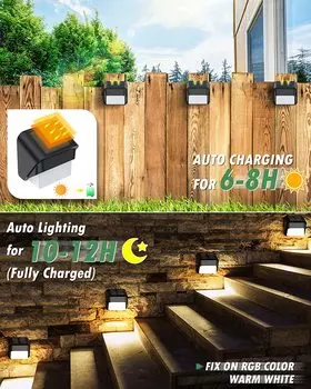Солнечные светильники для ограждения, теплый цвет RGB, свечение, солнечное освещение для террасы, лестницы, двора, бассейна, патио, дорожки, ступенчатая лампа
