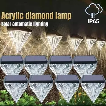 Солнечные светильники для ограждения, уличные садовые алмазные светодиодные настенные светильники IP65, водонепроницаемые садовые светильники для перил террас 2PCS Battery life 5h