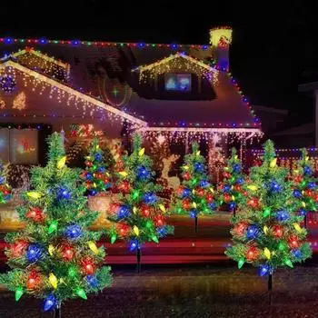 Солнечные светильники для рождественской елки, водонепроницаемые светодиодные светильники для газона, сада, патио, крыльца, ландшафтные светильники, подарки для рождественской вечеринки