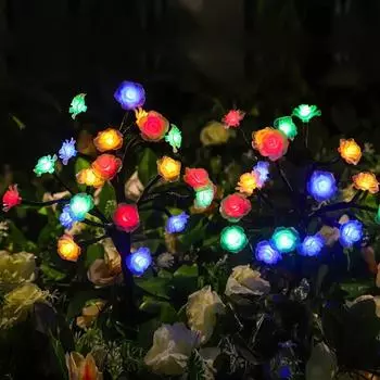 Солнечные светильники для розового сада, 20 светодиодных цветочных светильников на солнечных батареях, водонепроницаемые для уличного патио, рождественского декора, праздничной вечеринки 1003
