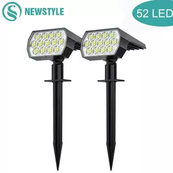 Солнечные светильники на открытом воздухе водонепроницаемые 52/56 светодиодов 2 шт. 3 режима освещения садовый двор с питанием от солнечной энергии точечный светильник для наружного ландшафтного декора 1pc
