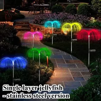Солнечные светодиодные фонари-медузы для улицы, сада, солнечная светодиодная газонная лампа с 7 меняющимися цветами, водонепроницаемый декор для двора, дорожки, солнечный фонарь в виде цветов Single-stainless steel
