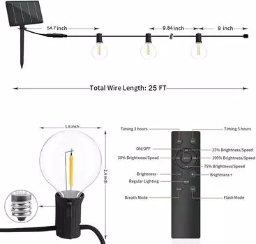 Солнечные светодиодные гирлянды для улицы G40, небьющиеся лампочки, светодиодные USB-светильники для сада, улицы, свадебного декора, затемнение, пульт дистанционного управления