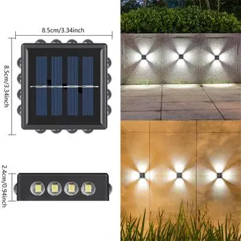 Солнечные светодиодные настенные светильники с солнечной батареей 600 мАч, двухцветные светодиодные солнечные уличные светильники, IP65 warm light