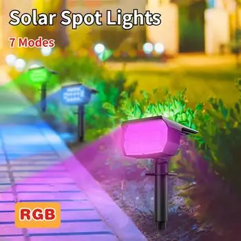 Солнечные точечные светильники для улицы, меняющие цвет, 7 режимов, рождественские IP65 водонепроницаемые ландшафтные прожекторы от заката до рассвета для патио и сада 1PC