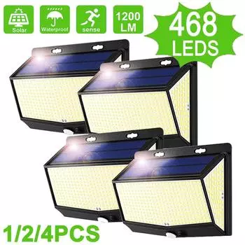 Солнечные уличные 468 светодиодные настенные светильники с датчиком движения, 3 режима, водонепроницаемый уличный фонарь для сада, патио, балкона, двора 100LED B