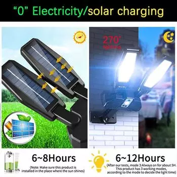 Солнечные уличные фонари с датчиком, наружные, 3 режима, 202 COB 200, светодиодная лампа для патио, гаража, садовой дорожки, водонепроницаемое настенное освещение